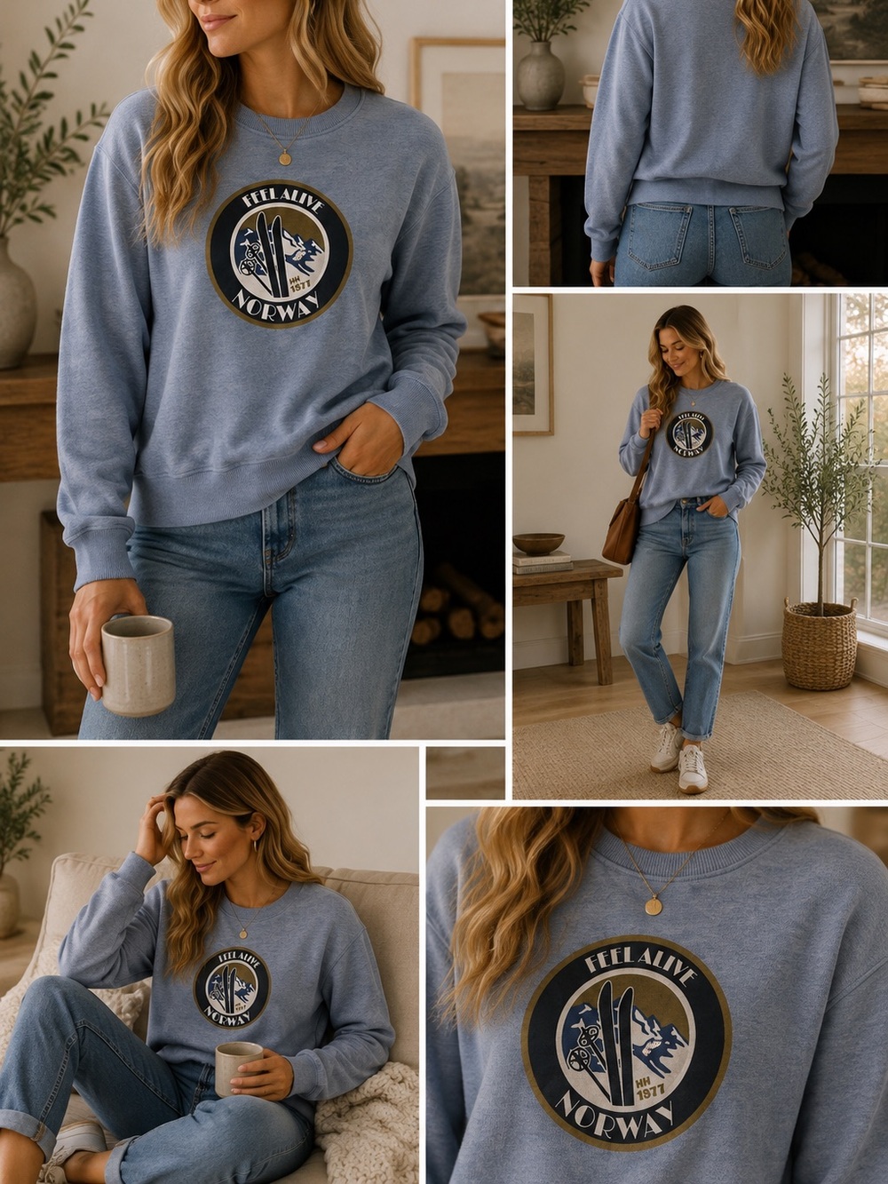 Helly Hansen Light Blue Crewneck Sweatshirt with Norway Graphic